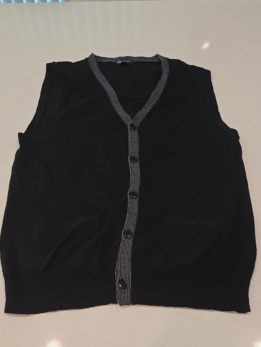 J. Crew Black Button-Up Vest with Gray Contrast Trim Size M!
